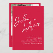 Romantische karmozijnrode QR Code Foto Bruiloft Kaart (Voorkant / Achterkant)