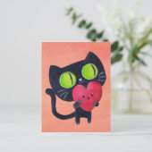 Romantische kat knuffelend rood kuthart briefkaart (Staand voorkant)