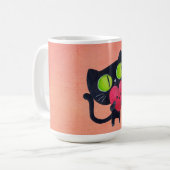 Romantische kat knuffelend rood kuthart koffiemok (Voorkant links)