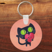 Romantische kat knuffelend rood kuthart sleutelhanger (Voorkant)