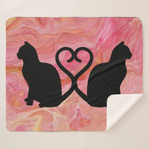 Romantische kat silhouet hart op roze marmering sherpa deken