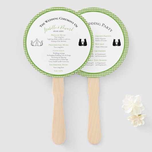 Romantische katten in liefde groene bruiloft progr handwaaier (Voorkant en achterkant)
