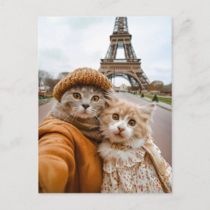 Romantische katten in Parijs Feestdagenkaart