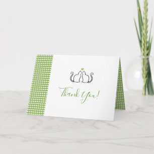 Romantische katten verliefd groen hart gingham bru bedankkaart