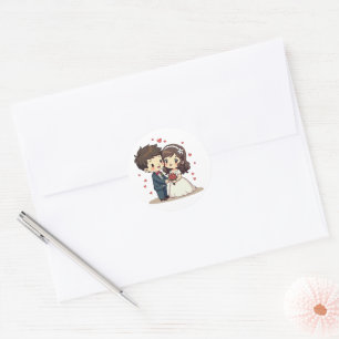 Romantische Kawaii Vintage bruiloft - Chibi Art Ronde Sticker