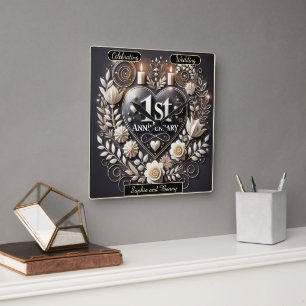 Romantische Keepsake voor het eerste Jubileum Vierkante Klok