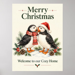 Romantische Kerst Papegaaiduikers Koppel Festive Poster