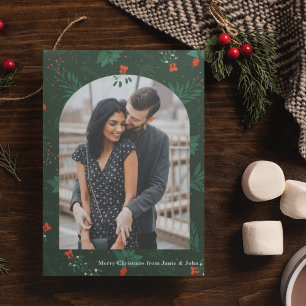 Romantische kerstboomfoto Groene Mistletoe Briefkaart