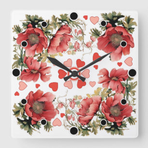 Romantische Klaprozen en Harten Vierkante Klok