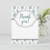 Romantische Klasse Blauw & Grijs Bloemmotief  Bedankkaart (Staand voorkant)