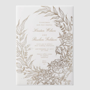 Romantische klassieke gouden bloemenkrans bruiloft vellum uitnodigingen