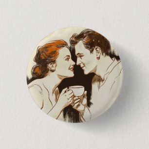 Romantische koffie date koppels delen zoete blik ronde button 3,2 cm