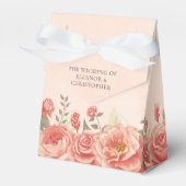 Romantische Koraal Bloemige Rozen Perzik Tuin Brui Bedankdoosjes (Voorkant Zijde)
