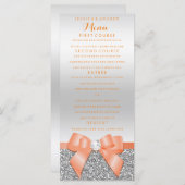 Romantische koraal boog & zilveren glitter bruilof menu (Voorkant / Achterkant)