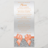 Romantische koraal boog & zilveren glitter bruilof menu (Voorkant)