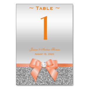 Romantische koraal boog & zilveren glitter tafel n kaart