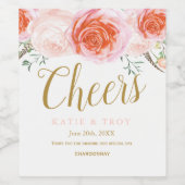 Romantische Koraal, Roze en Perzik Wijn Labels Wijn Etiket (Enkel label)