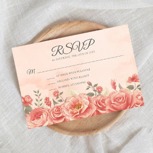 Romantische Koraal Rozen Perzik Tuin bruiloft RSVP Kaartje