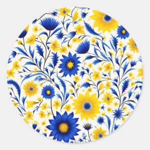 Romantische Korenbloem Blauw en Geel Bloemen Ronde Sticker