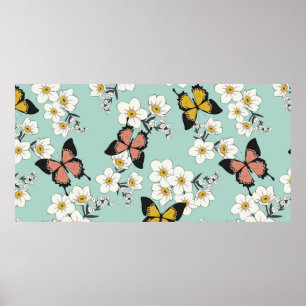 Romantische kussenvintage seamless wild flowers pa poster