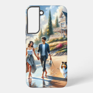 Romantische kusthuis zonsondergang wandeling samsung galaxy hoesje