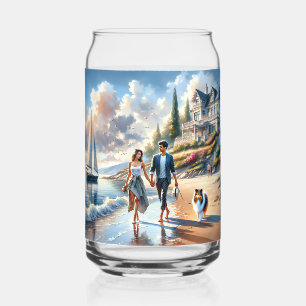 Romantische kusthuisje zonsondergang wandeling blikvorm glas