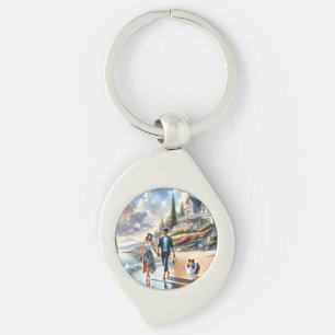 Romantische kusthuisje zonsondergang wandeling sleutelhanger