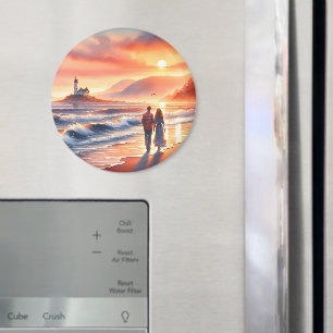 Romantische Kustzonsondergang Vuurtoren Wandel Magneet