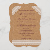 Romantische  Lace Wine Cork Wedding Invitation Kaart (Voorkant / Achterkant)
