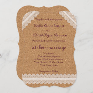 Romantische  Lace Wine Cork Wedding Invitation Kaart