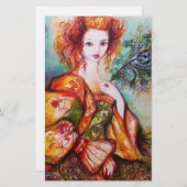 ROMANTISCHE LADY MET PEACOCK VERDER BRIEFPAPIER (Voorkant / Achterkant)