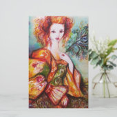 ROMANTISCHE LADY MET PEACOCK VERDER BRIEFPAPIER (Staand voorkant)