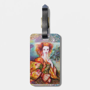 ROMANTISCHE LADY MET SPARKERPIEGEL VERDER BAGAGELABEL