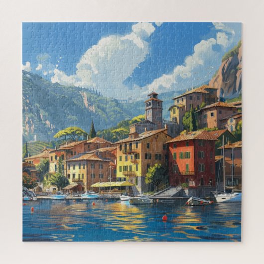 Romantische Lakeside Italiaanse stad Legpuzzel (Verticaal)