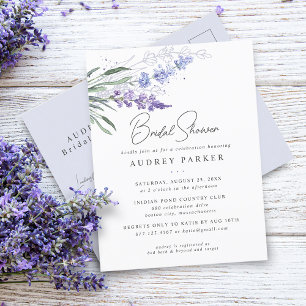 Romantische lavendel bloemige waterverf bruidsdouc uitnodiging briefkaart