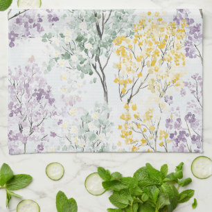 Romantische lavendel groene gele bloemen theedoek