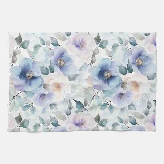 Romantische Lavendel Paarse Witte Bloemen Theedoek (Horizontaal)