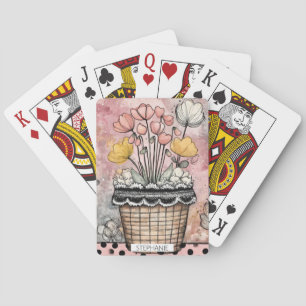 Romantische lente bloemen in roze en goud pokerkaarten