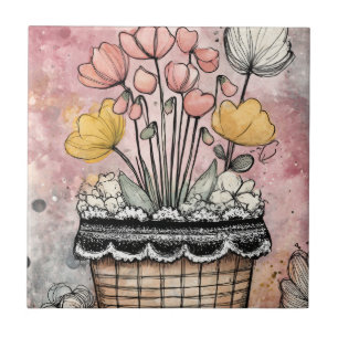 Romantische lente bloemen in roze en goud tegeltje