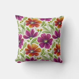 Romantische Lente Bloemen Magenta & Oranje Kussen