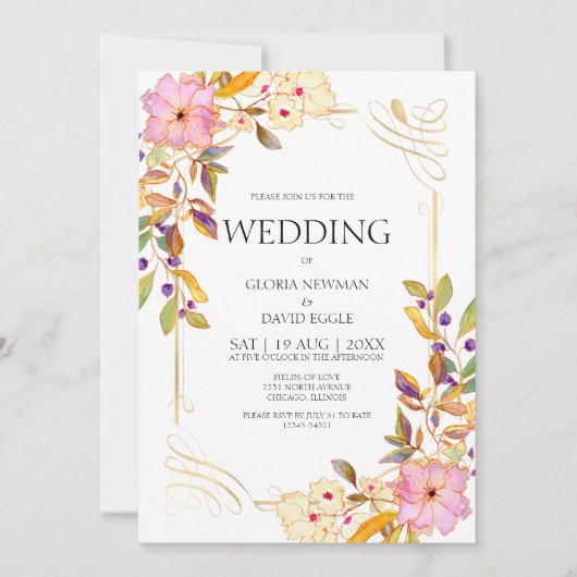 Romantische lente bloemenbruiloft uitnodiging (Voorkant)