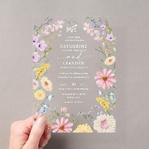 Romantische Lente Wilde Bloemen Weide Bruiloft Acryl Uitnodigingen