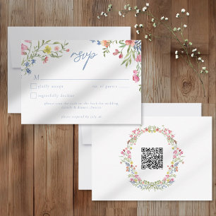 Romantische Lente Wilde Bloementuin Bruiloft QR RSVP Kaartje