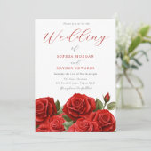 Romantische levendige rode rozen bruiloft kaart (Staand voorkant)