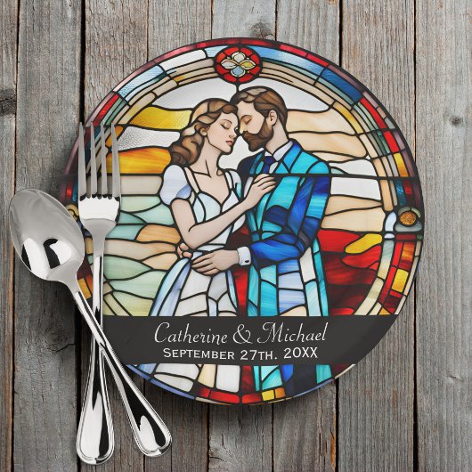 Romantische liefde Glas in lood stijl Europese bru Papieren Bordje