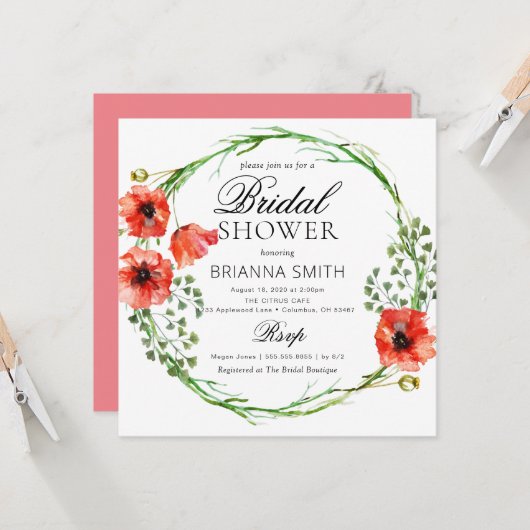 Romantische liefde kroon rood klaproos Vrijgezelle Kaart (Voorkant / Achterkant in situ)