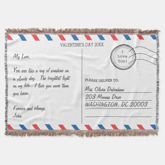 Romantische liefdesbrief Briefkaart Valentijnsdag Deken (Voorkant)