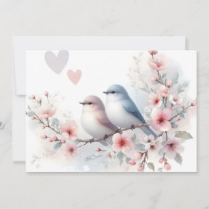 Romantische Liefdesvogels Kersenbloesemtak Feestdagenkaart