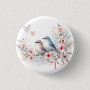 Romantische Liefdesvogels Kersenbloesemtak Ronde Button 3,2 Cm