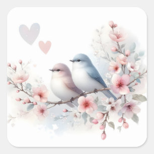Romantische Liefdesvogels Kersenbloesemtak Vierkante Sticker